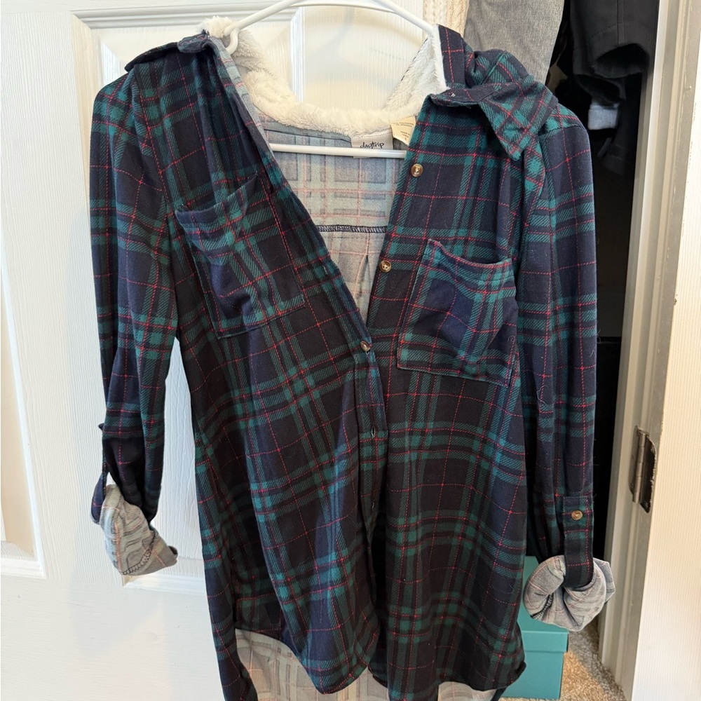 Button-Up Flannel With Sherpa Hood